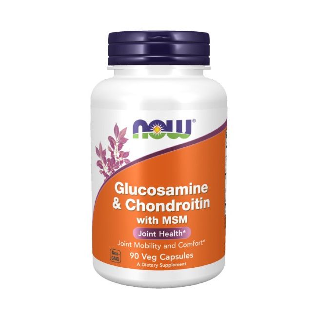 Bouteille de Glucosamine Chondroïtine avec MSM de Now Foods, 90 gélules végétales.
