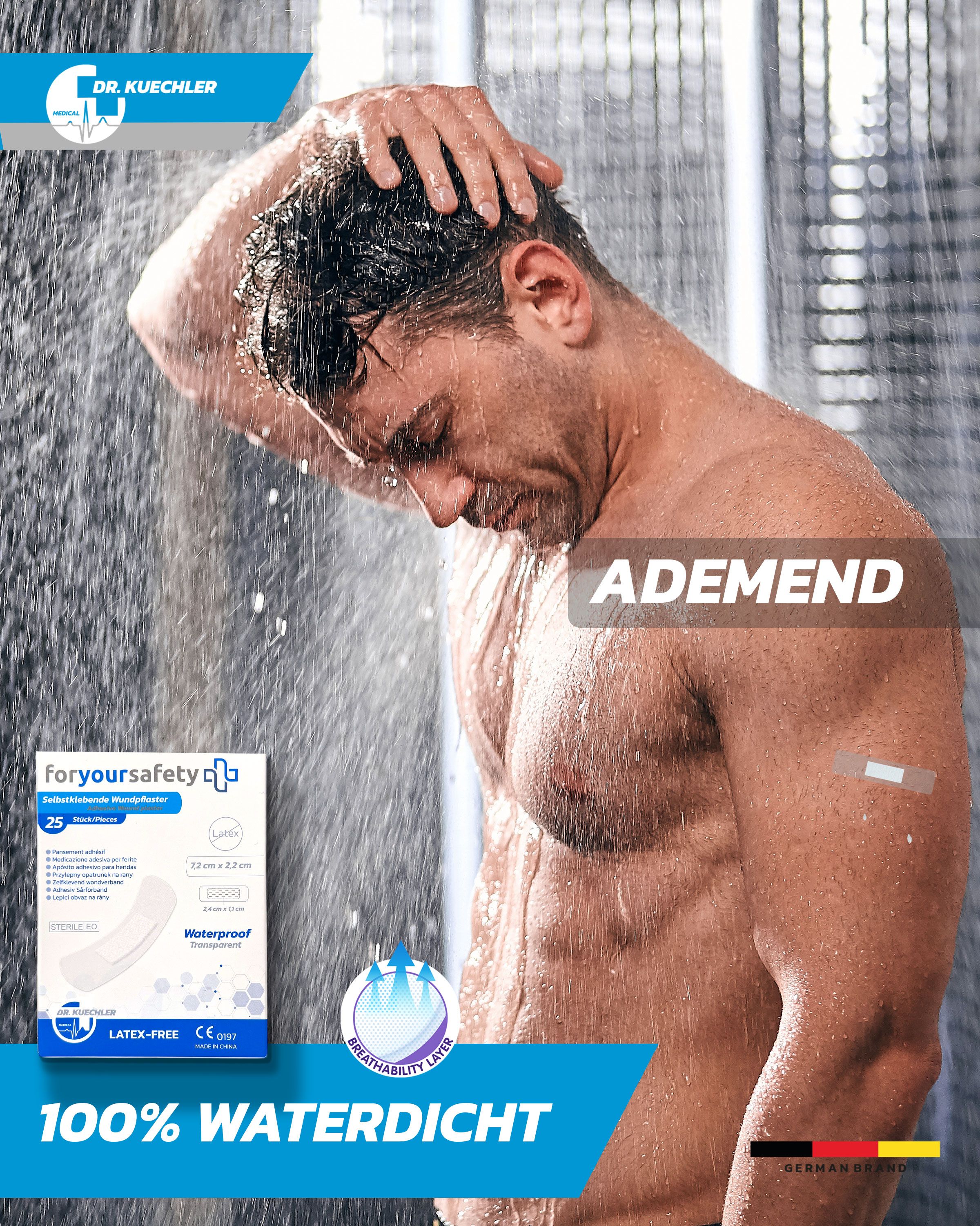 Dr. Kuechler Medical®:  steriele, waterbestendige pleisters voor de douche, voor de gevoelige huid
