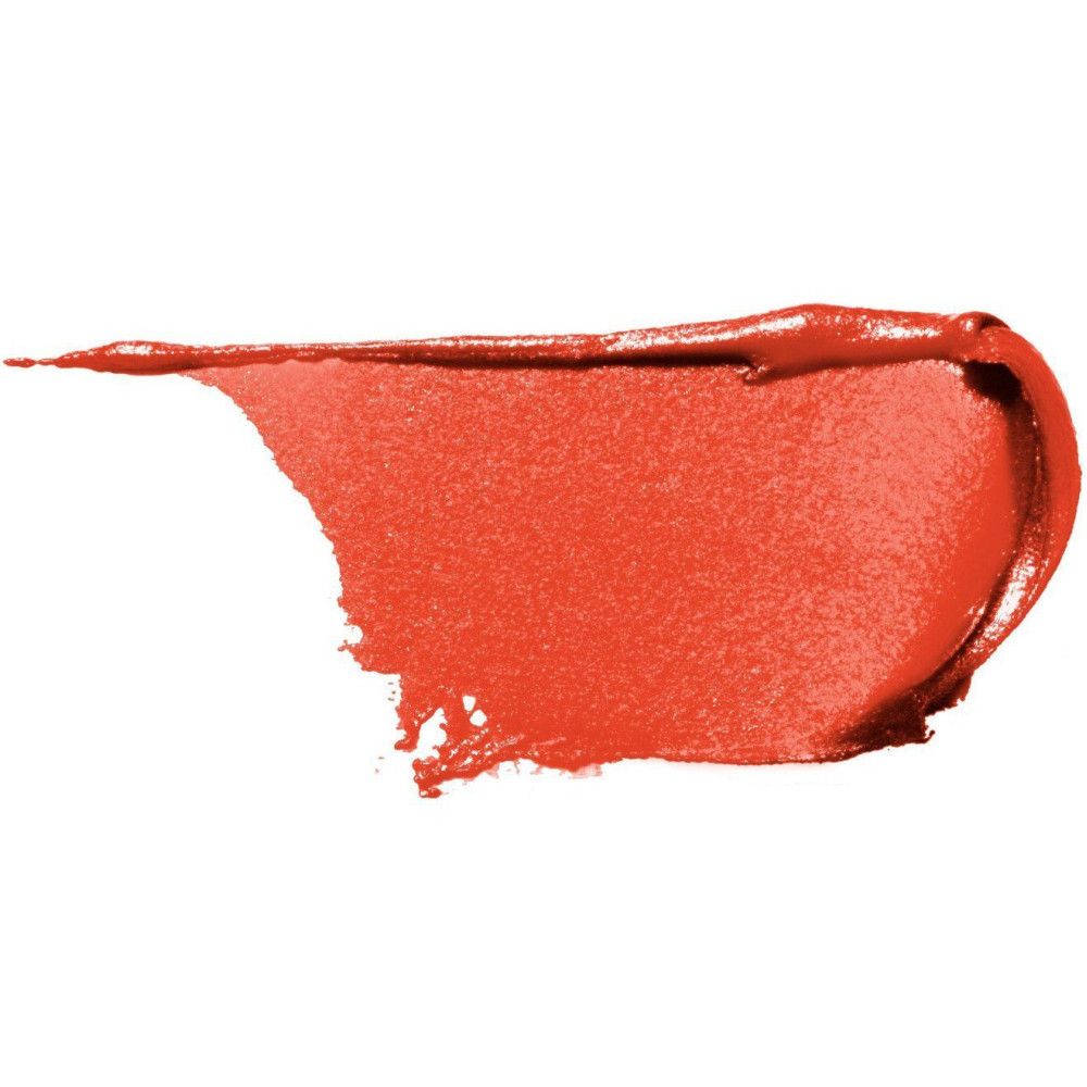 Rode lipstick swatch met fijne textuur en glanzende finish.