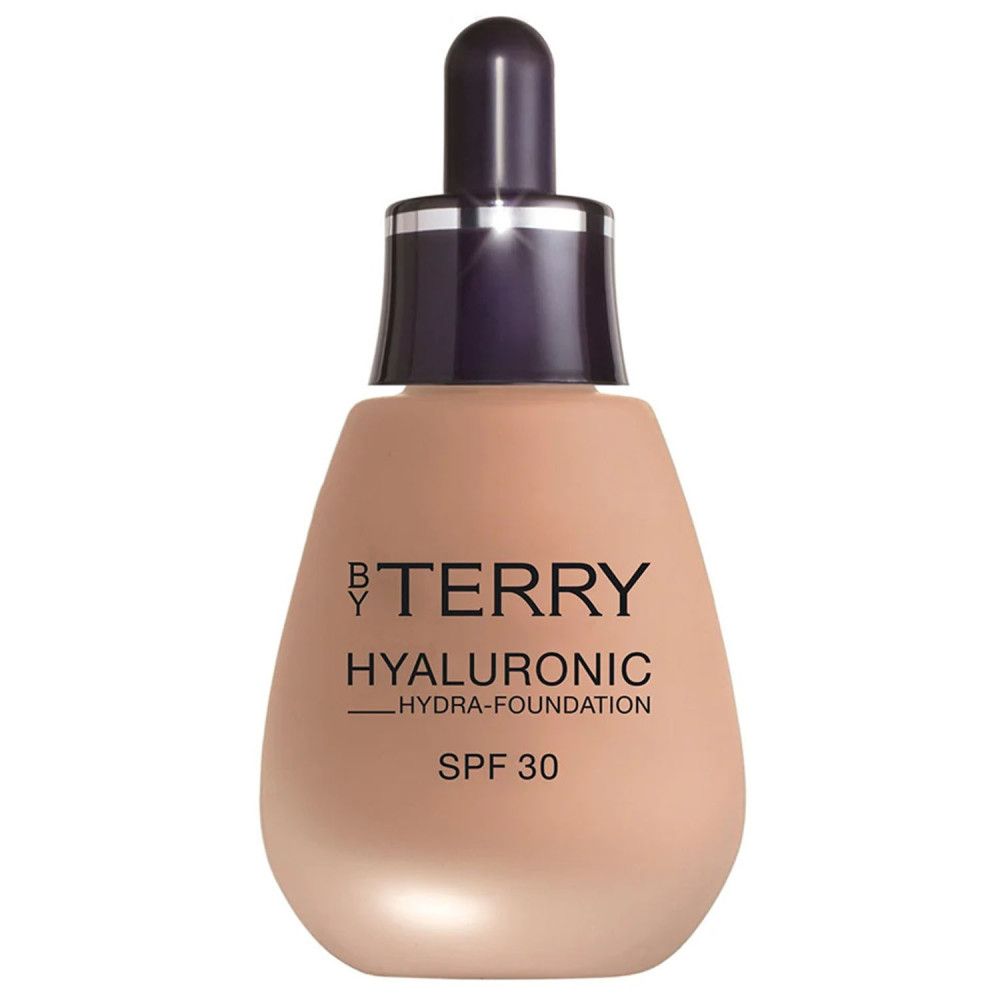 Foundationfles met pipet. Opschrift: BY TERRY HYALURONIC HYDRA-FOUNDATION SPF 30. Lichte kleur.