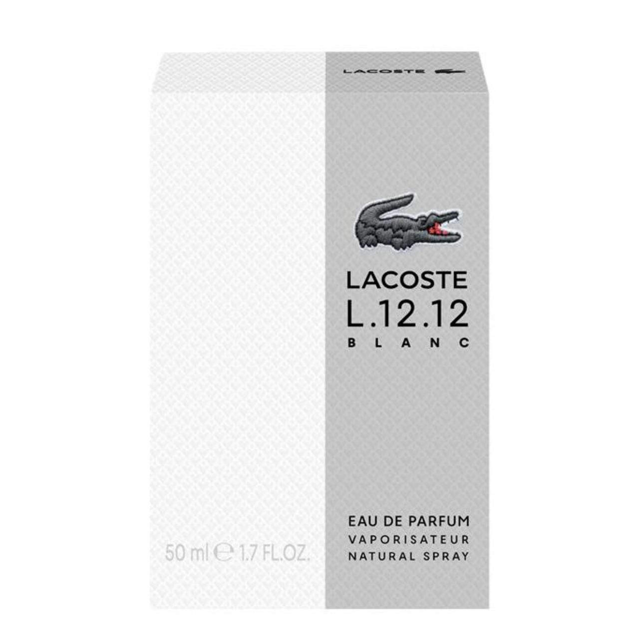 Boîte blanche Lacoste L.12.12 Blanc. Logo crocodile. Eau de parfum, vaporisateur.
