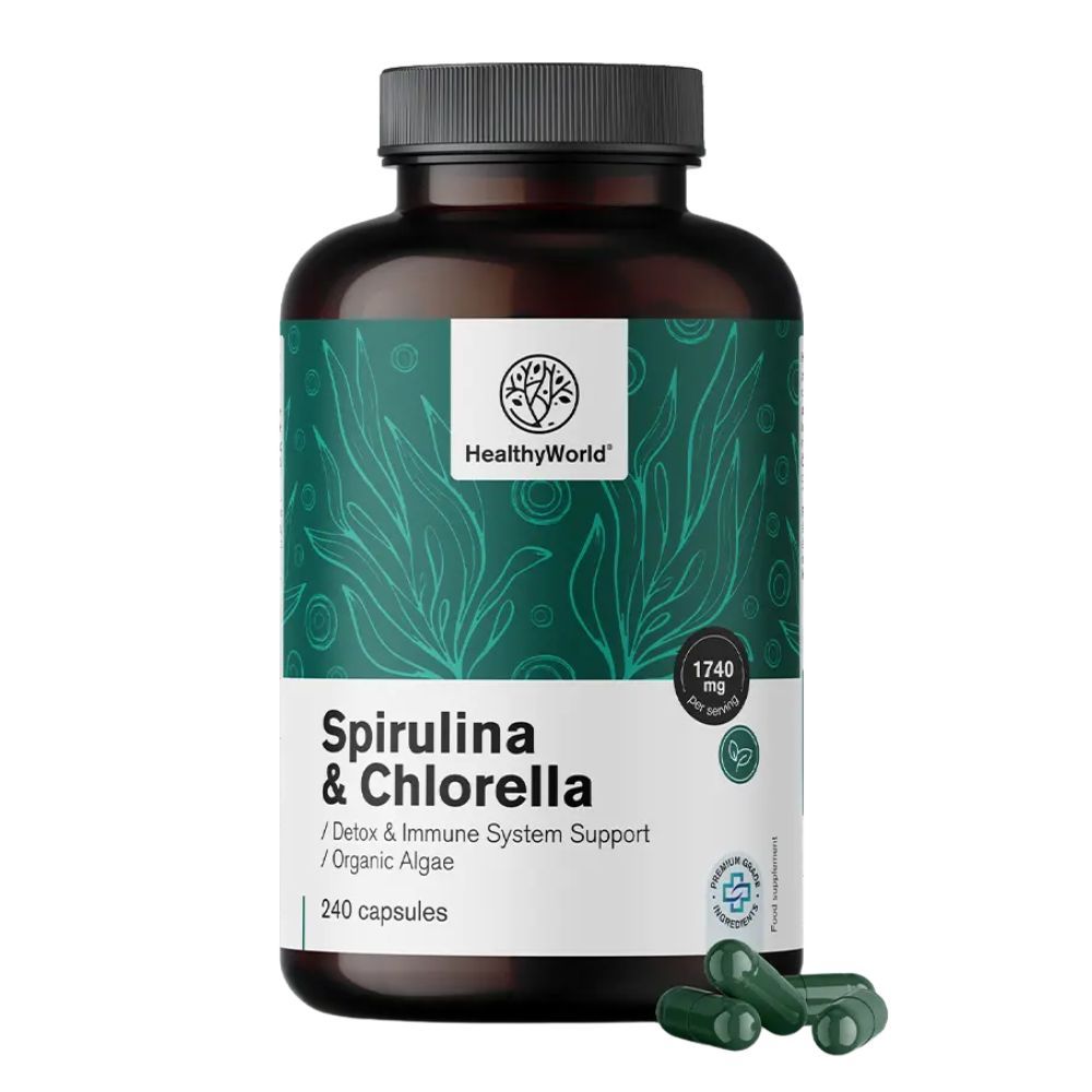 HealthyWorld Spiruline et Chlorella 1740 mg - Complexe d'algues BIO