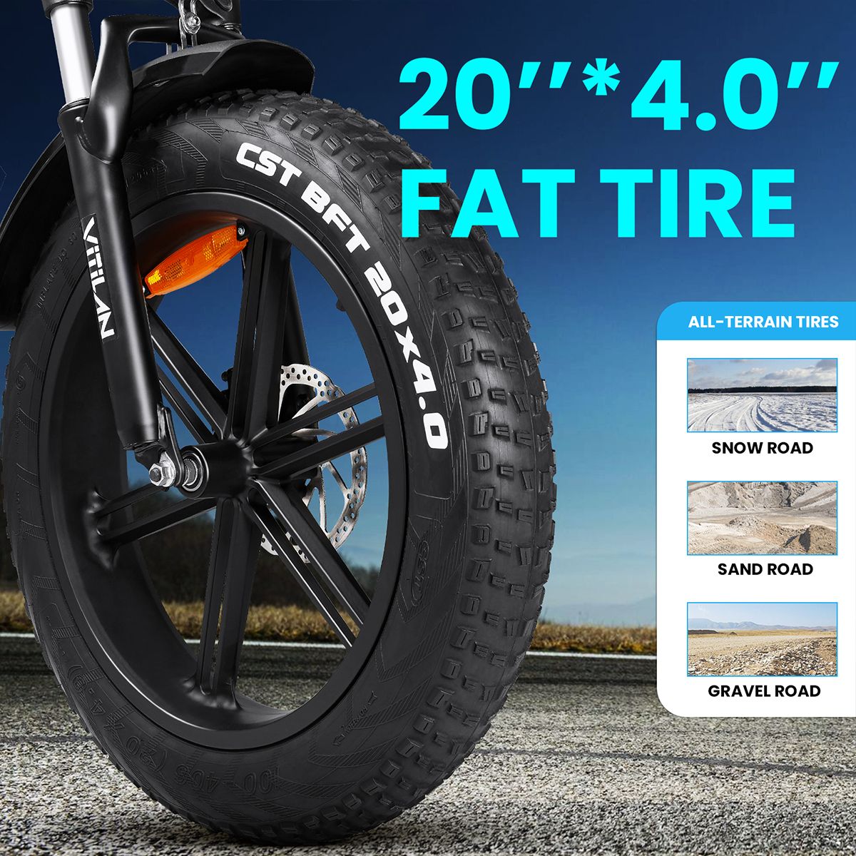 Pneu FAT TIRE 20"x4.0". Pneus tout-terrain pour neige, sable et gravier.