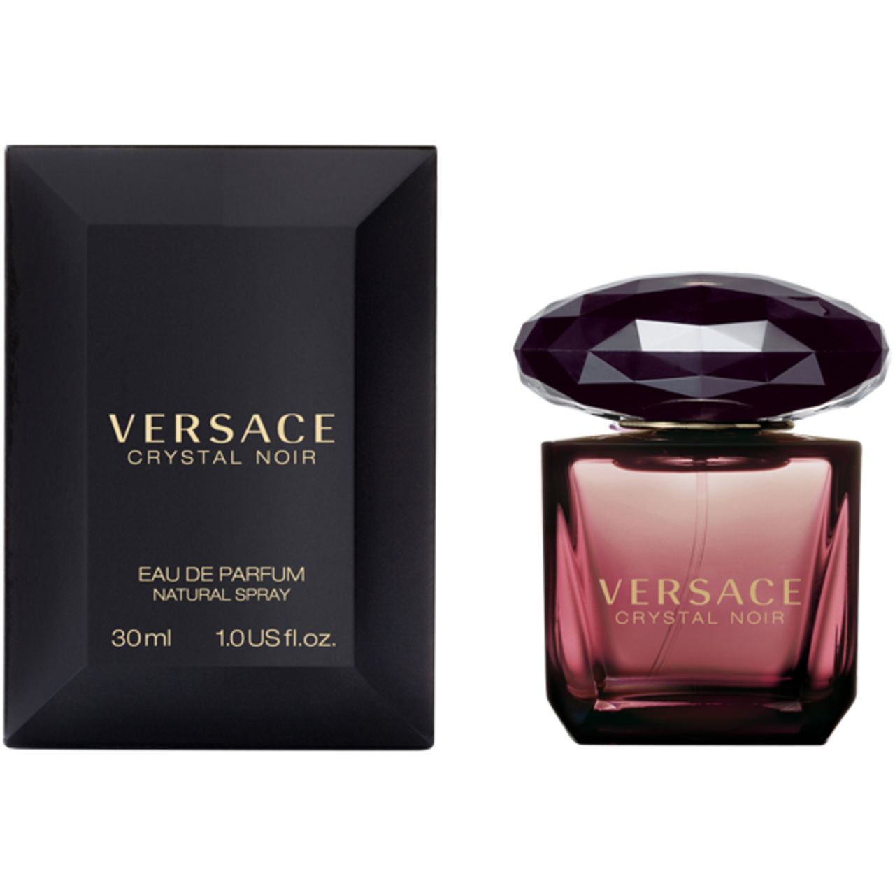 Versace Crystal Noir Eau de Parfum flesje met facet geslepen donkere dop.