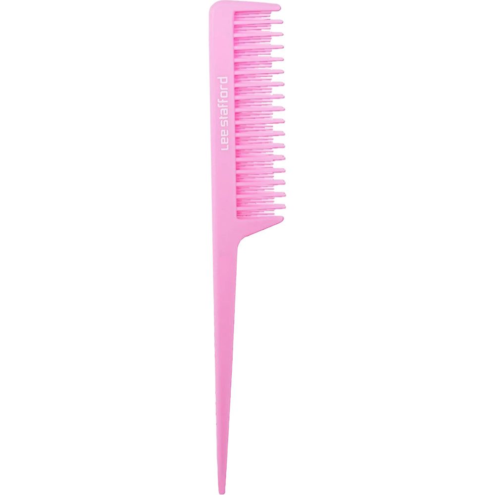 Un peigne unique, long, fin et rose avec des dents fines et une queue pointue.
