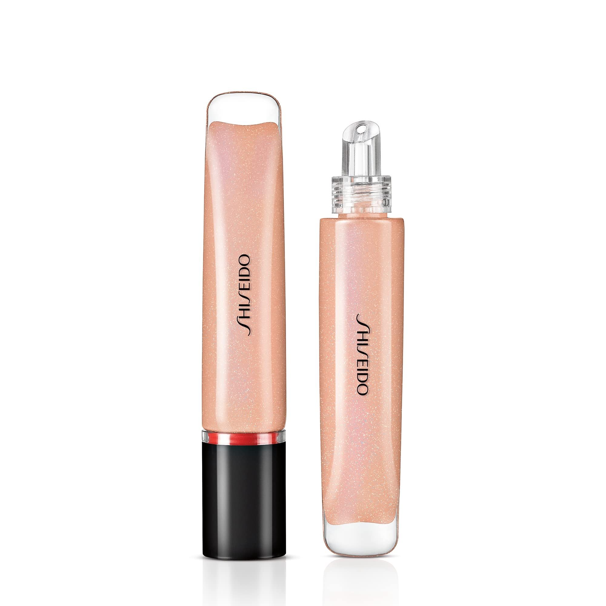 Twee lipgloss tubes. Eén met applicator, de andere met schuine opening. Bevat SHISEIDO-logo.
