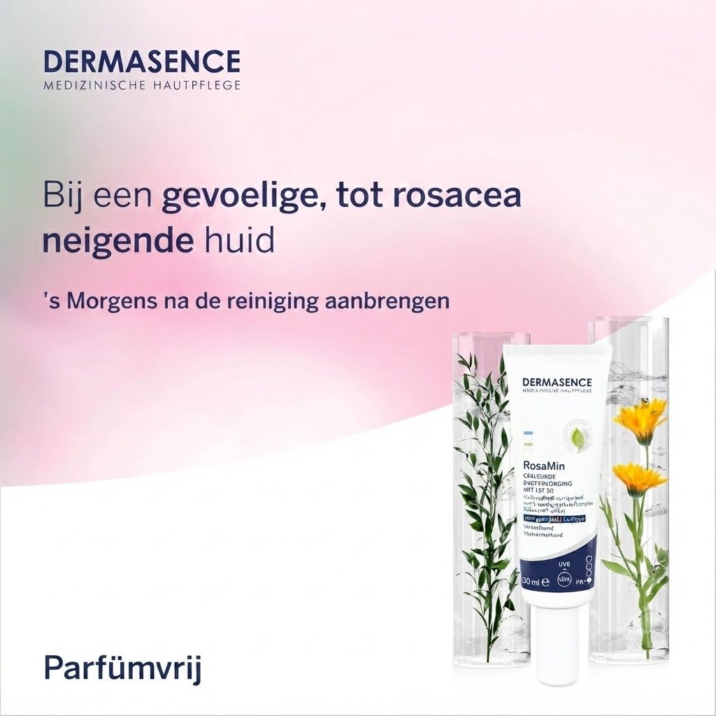 Dermasence RosaMin gezichtscrème met SPF 50, parfumvrij.