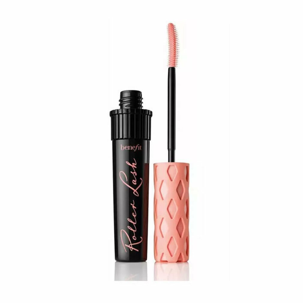 Benefit Roller Lash Mascara: Zwarte flacon met roze borsteltje en applicator.