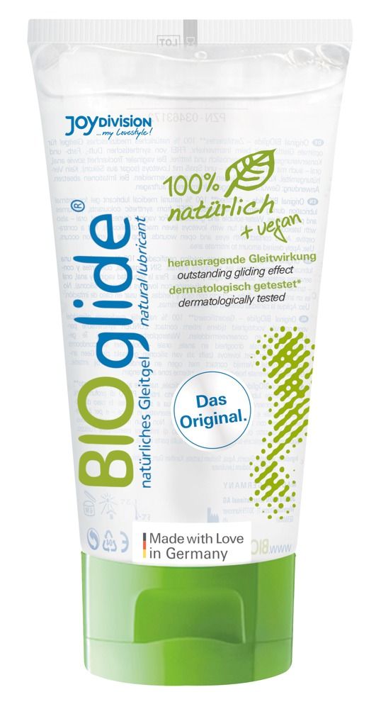 Tube BIOglide, natuurlijk glijmiddel. 100% natuurlijk + vegan. Groene dop. Made in Germany.