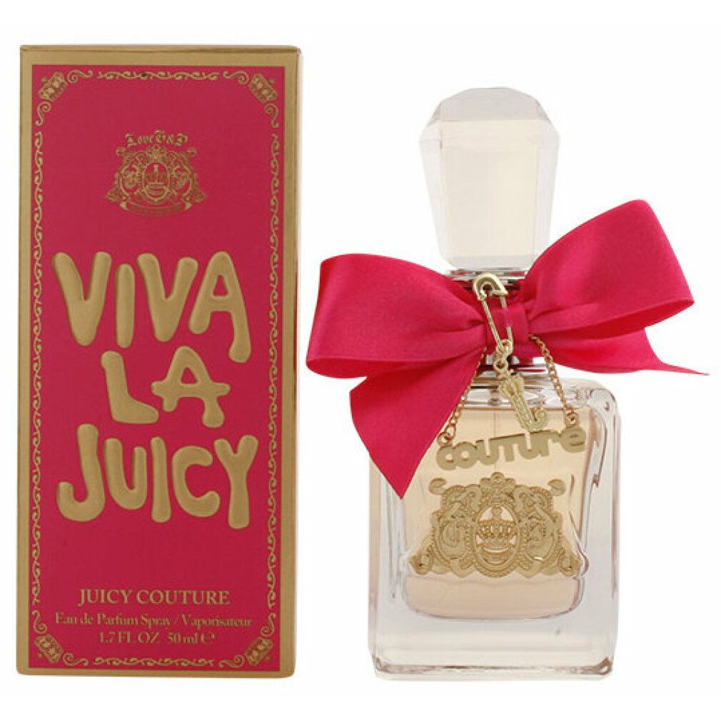 Flacon de parfum et boîte. Flacon avec nœud rose et breloque. Boîte rose avec texte doré.