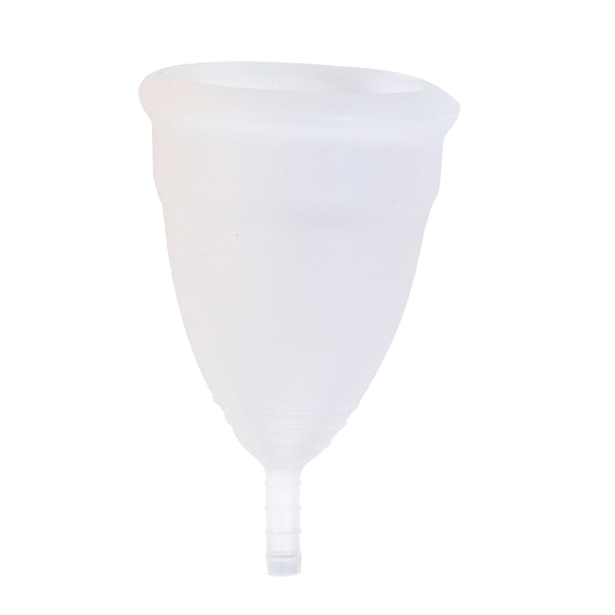 Transparante menstruatiecup. Van siliconen. Klokvorm. Met steeltje. Voor menstruatie.