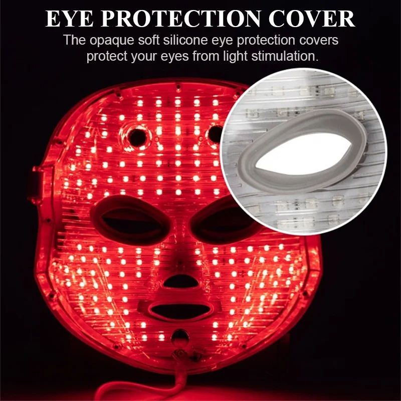 Masque facial LED rouge avec cache-yeux. Texte : Eye Protection Cover.