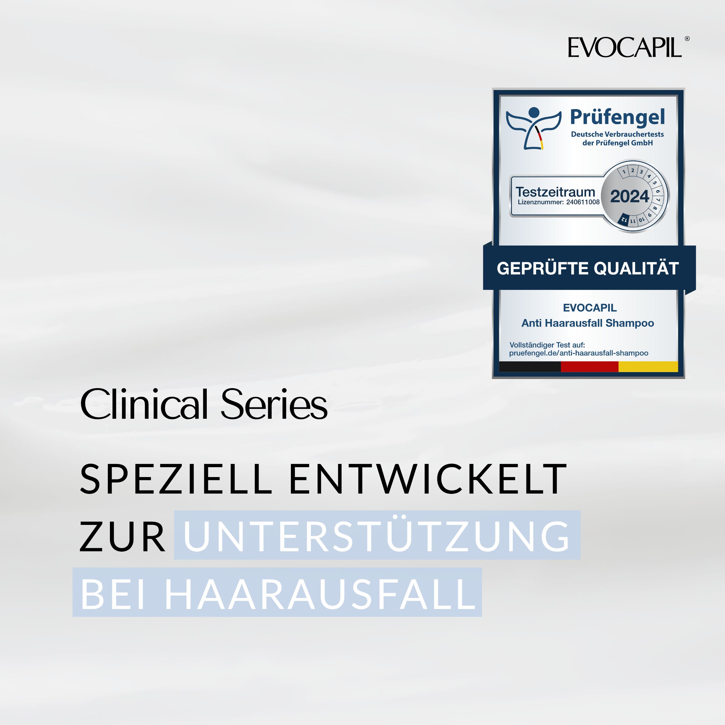 Gecertificeerde shampoo. Geteste kwaliteit. Speciaal ontwikkeld voor haaruitval. Clinical Series.
