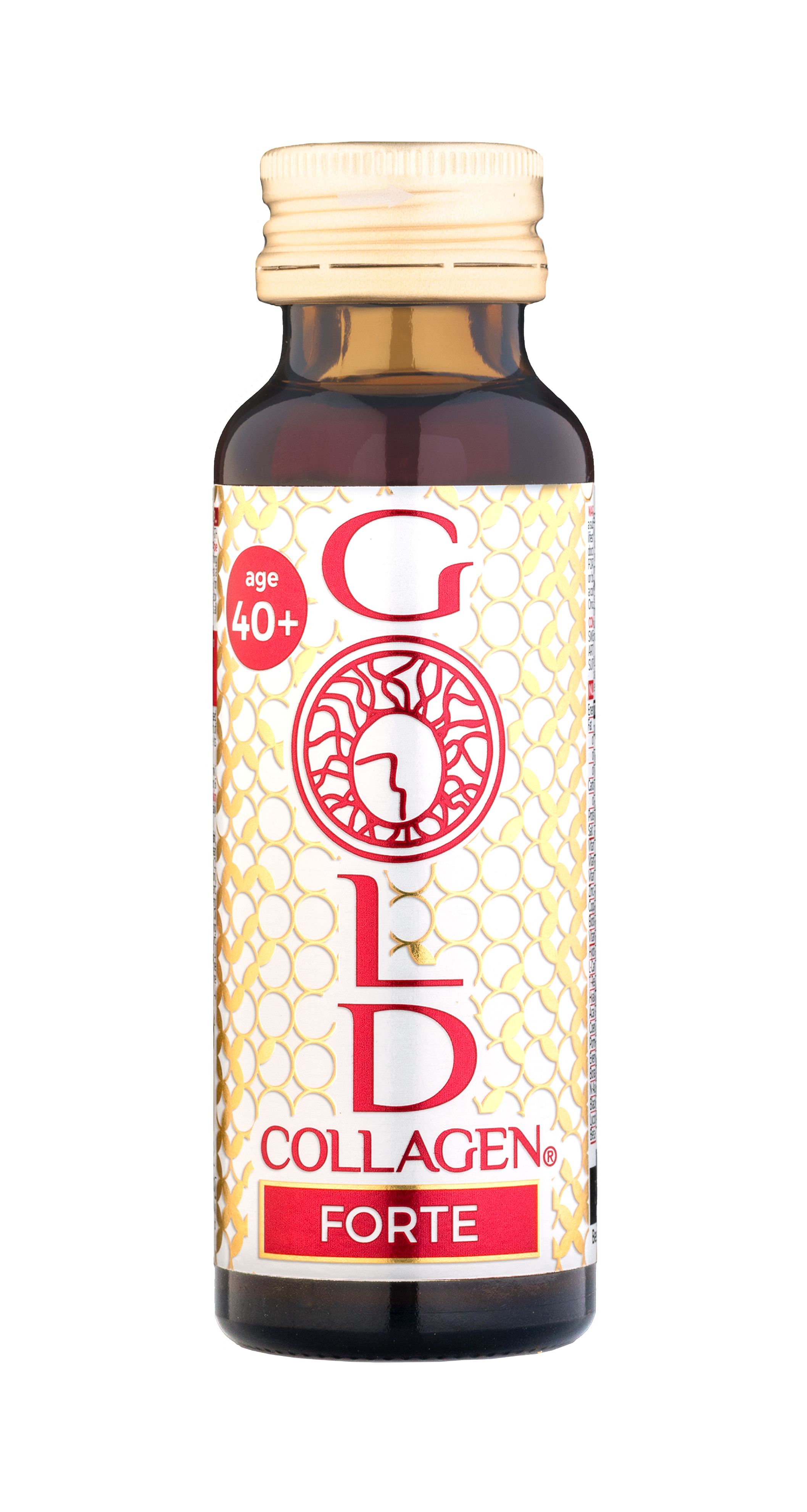 Fiole Gold Collagen Forte avec étiquette.