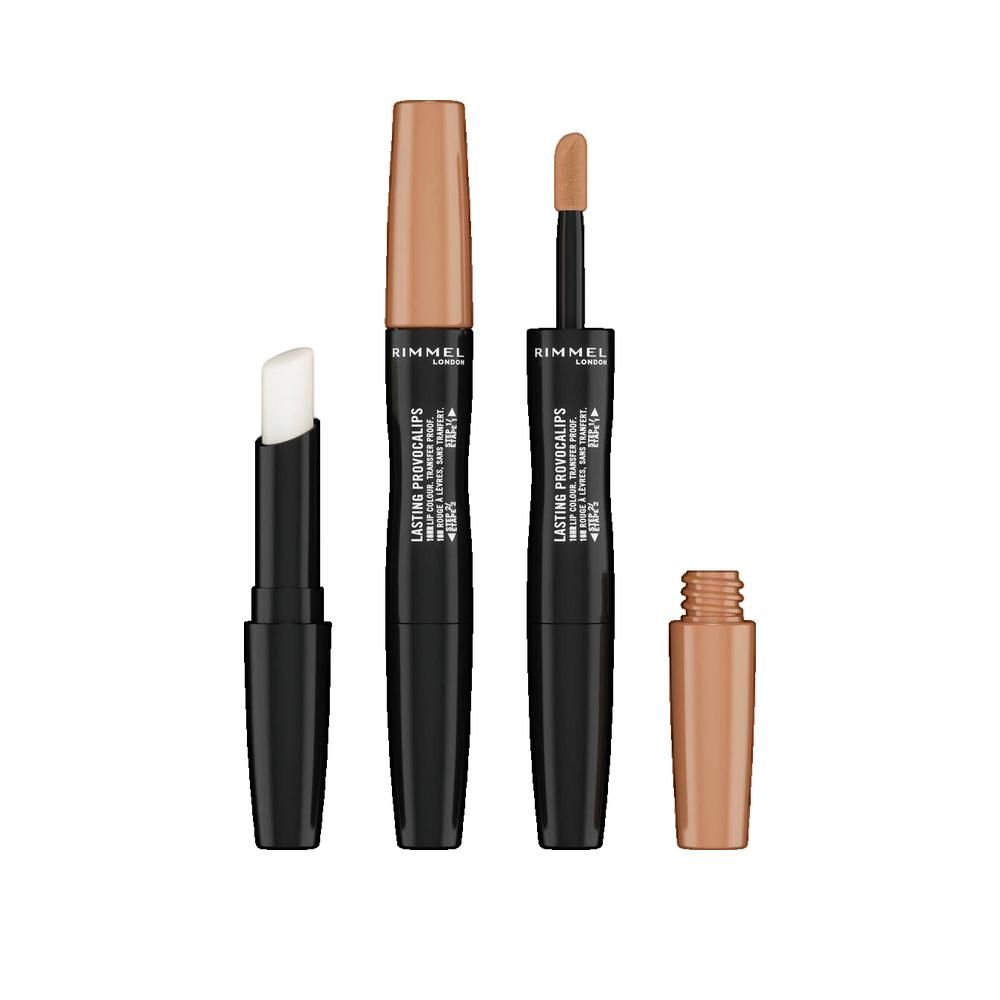 Rimmel London Lasting Provocalips, Beige N° 115 Best Undressed. Product en applicator. Zwarte huls, gouden dop.