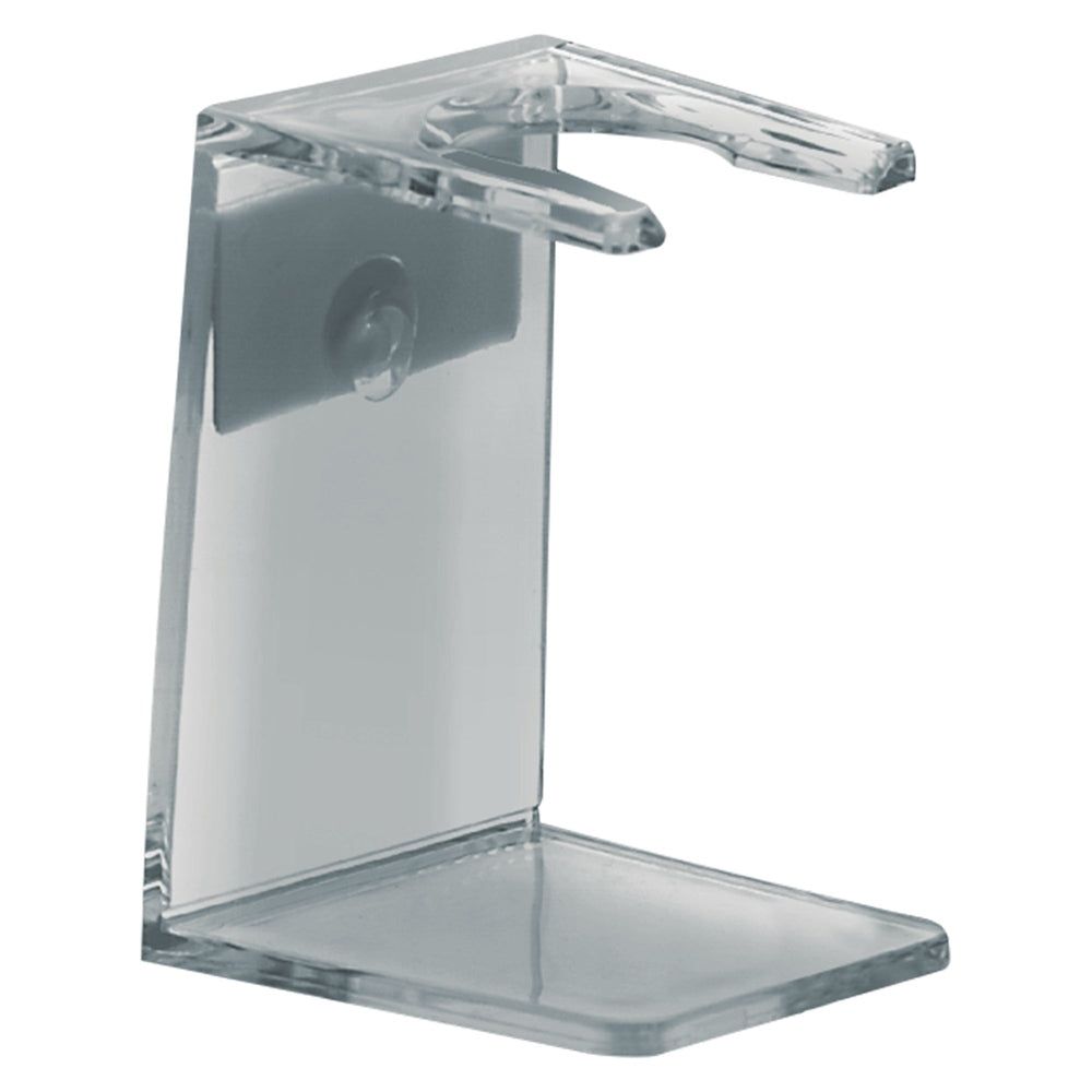 Transparante acryl houder voor scheerkwast met U-vormige inkeping.