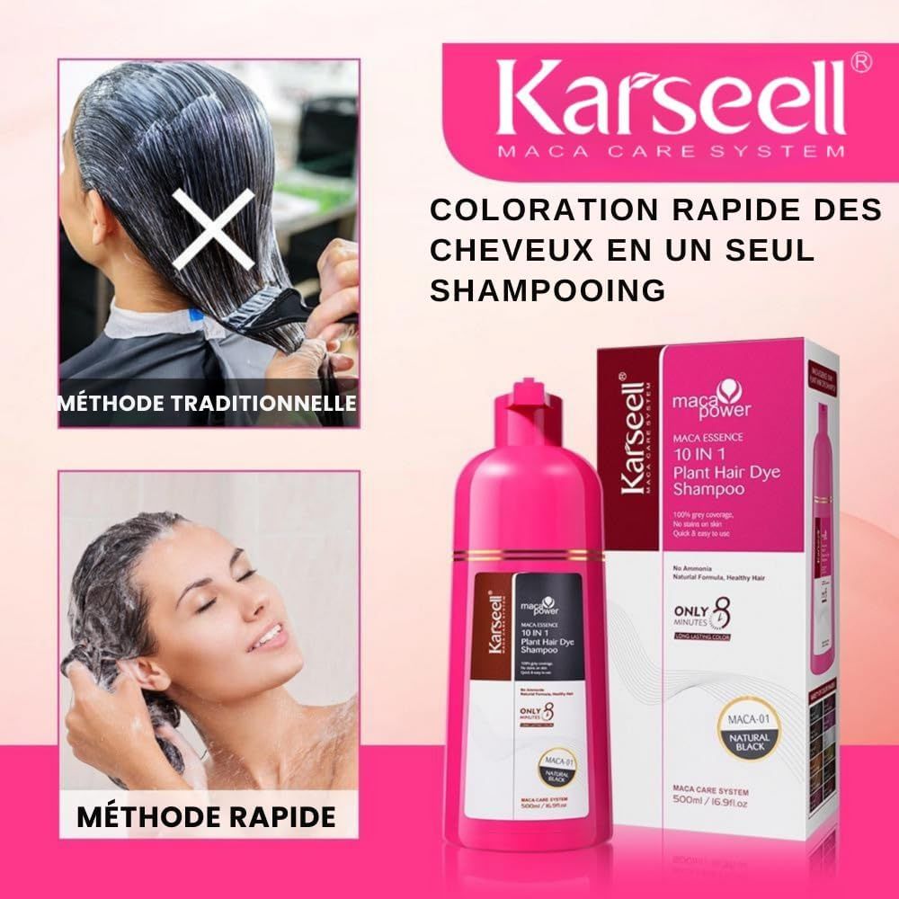 KARSEELL Shampooing Colorant Noir – Couverture rapide des Cheveux Blancs
