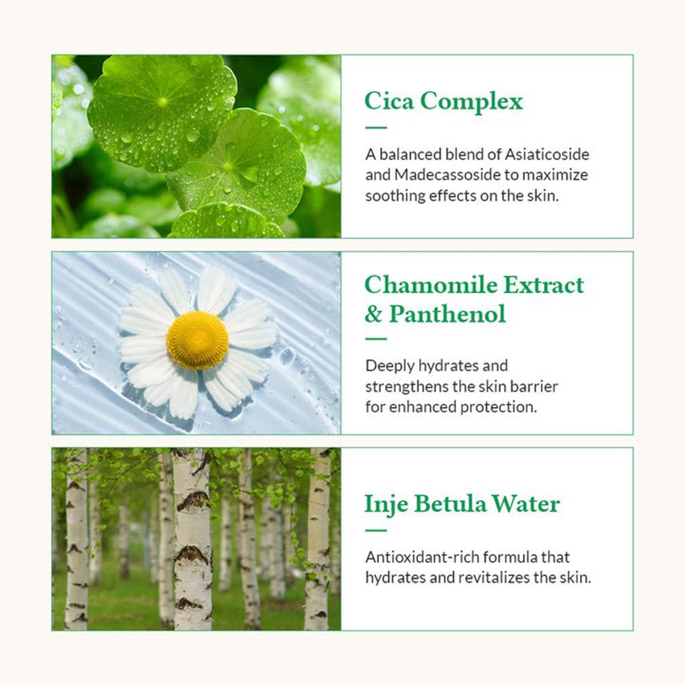 Ingrediënten van Dr. Althea Cushion Veil kalmerend masker: Cica Complex, Kamille-extract & Panthenol, Inje Berkenwater.