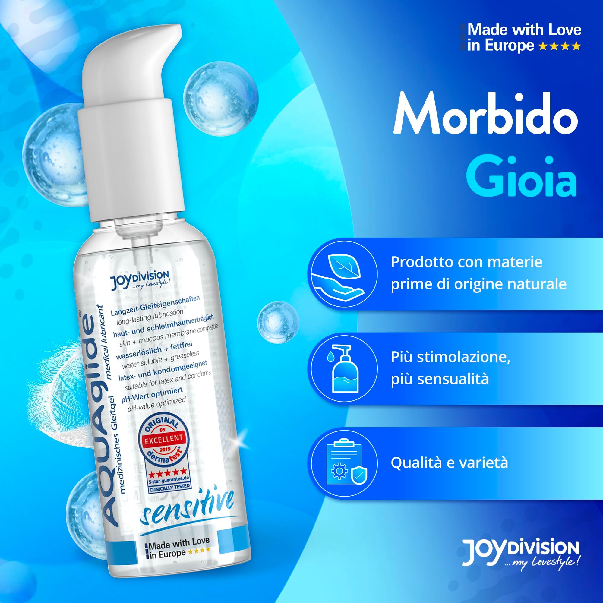 Lubrifiant Joydivision AQUAglide Sensitive, 125 ml, à base d'ingrédients naturels.