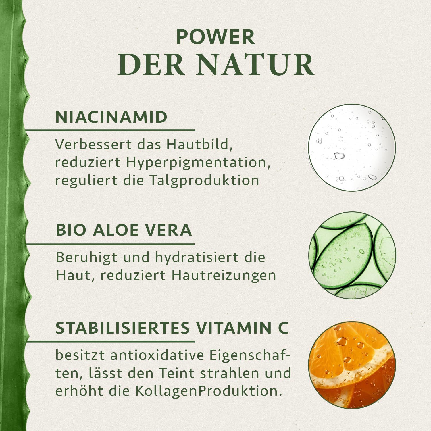 Ingrédients : Niacinamide, Bio Aloe Vera, Vitamine C stabilisée.