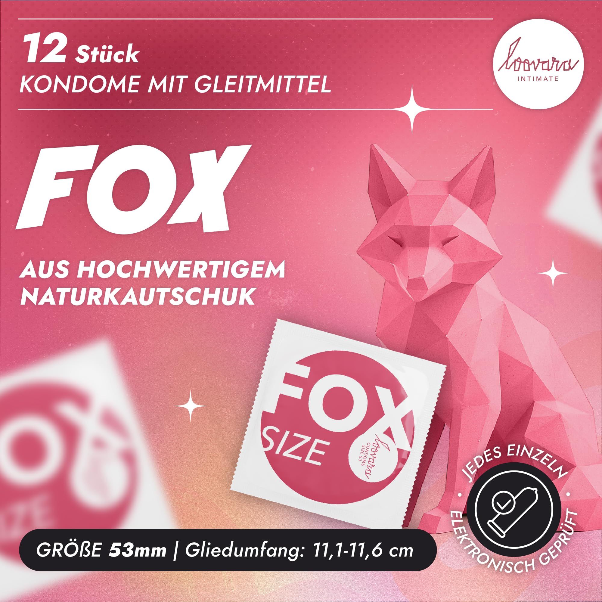 Emballage de préservatifs Loovara avec illustration de renard 3D, 12 pièces.