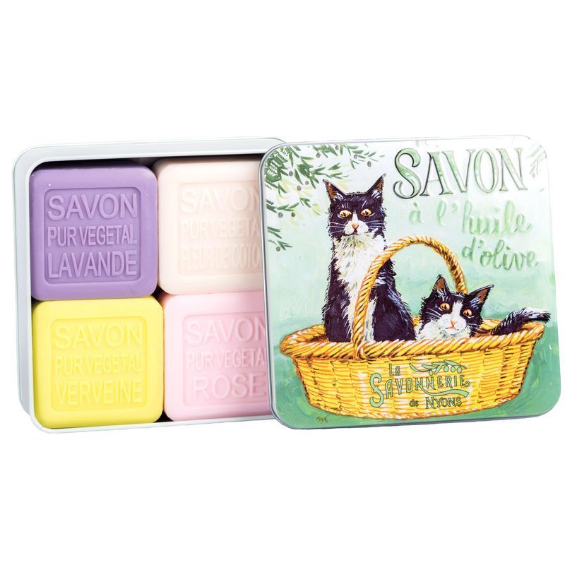 La Savonnerie de Nyons - boîte métal avec savon - chats noir et blanc