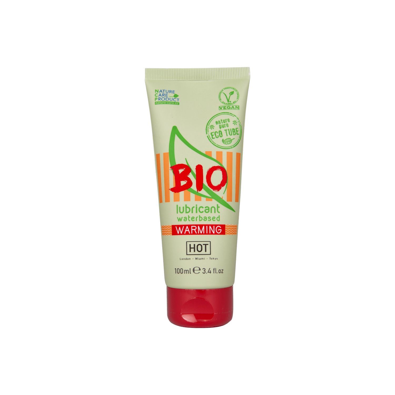 Lubrifiant BIO Warming, à base d'eau, tube de 100ml avec bouchon rouge.