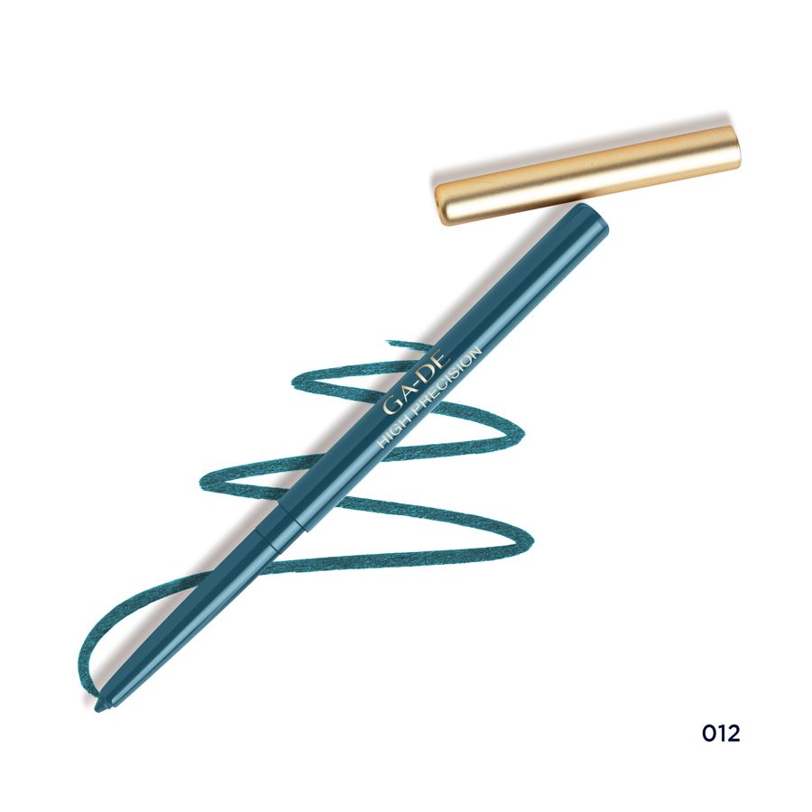 Eyeliner bleu avec capuchon doré et trait. Inscription: Ga-De High Precision.