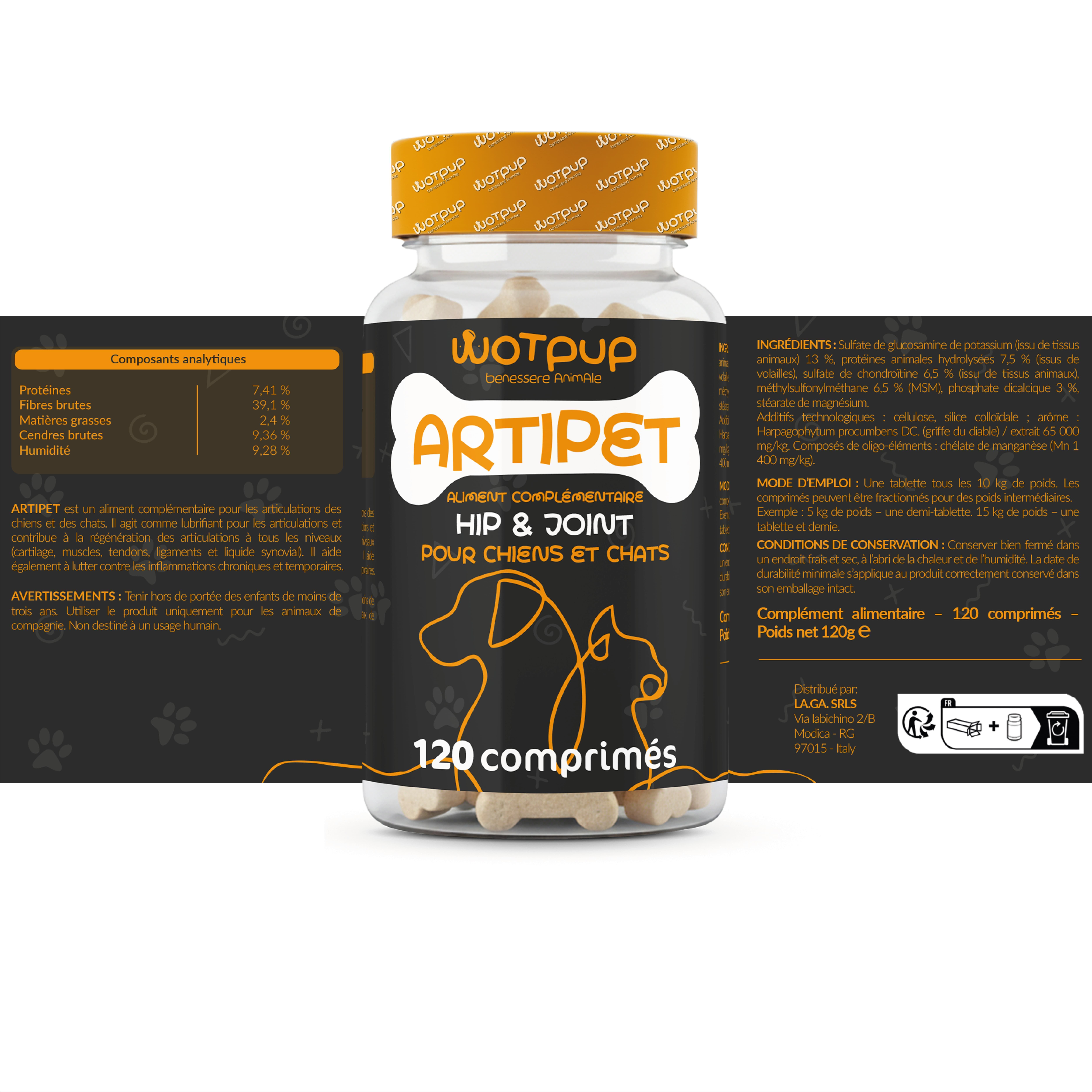 LA.GA© Artipet Gewrichtssupplement Hond/Kat, Glucosamine & MSM, Gemaakt in Italië.