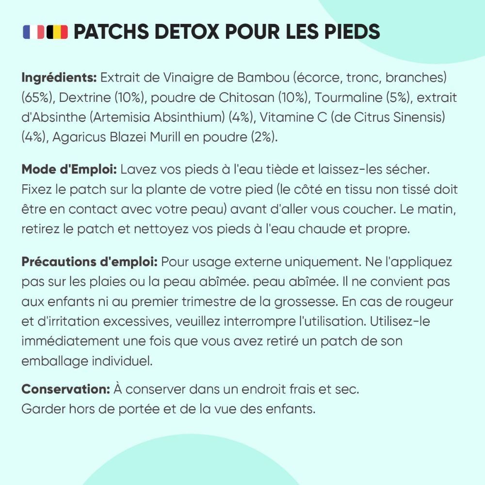 WeightWorld Detox Voetpads. Image du produit avec ingrédients : bambou, orange, armoise. 30 patchs, utilisation facile.