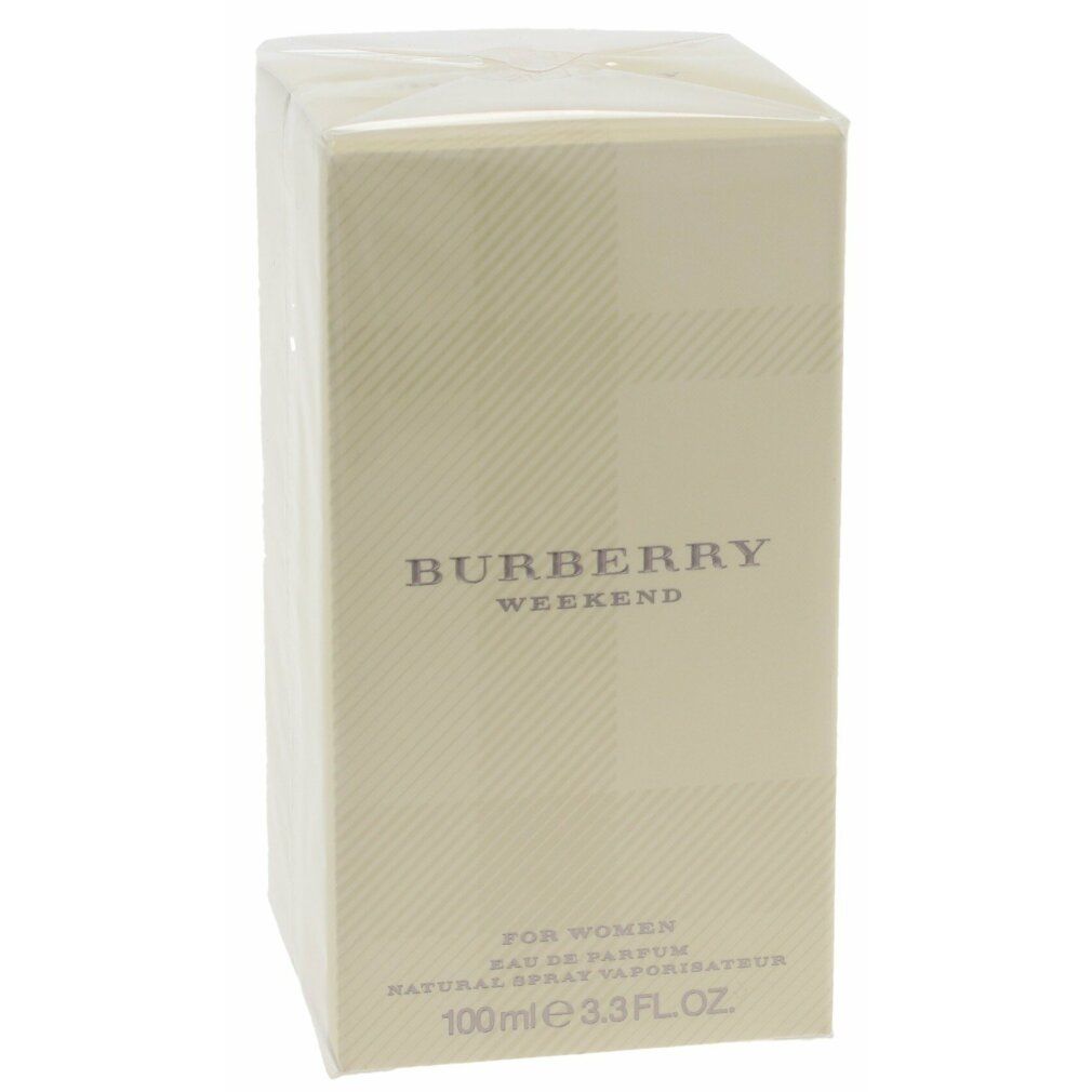Verpakking in folie. Opschrift: BURBERRY WEEKEND FOR WOMEN. 100ml 3.3 FL.OZ.