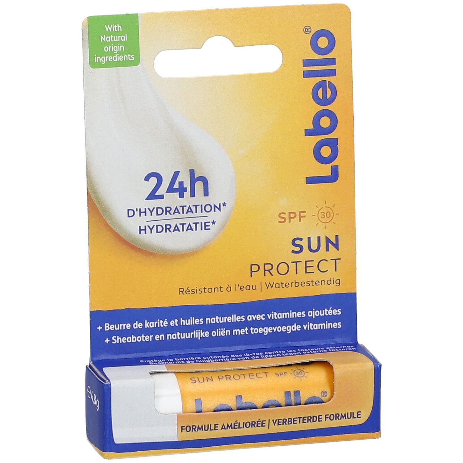 Labello Sun Protect SPF30 en emballage, avec baume à lèvres.