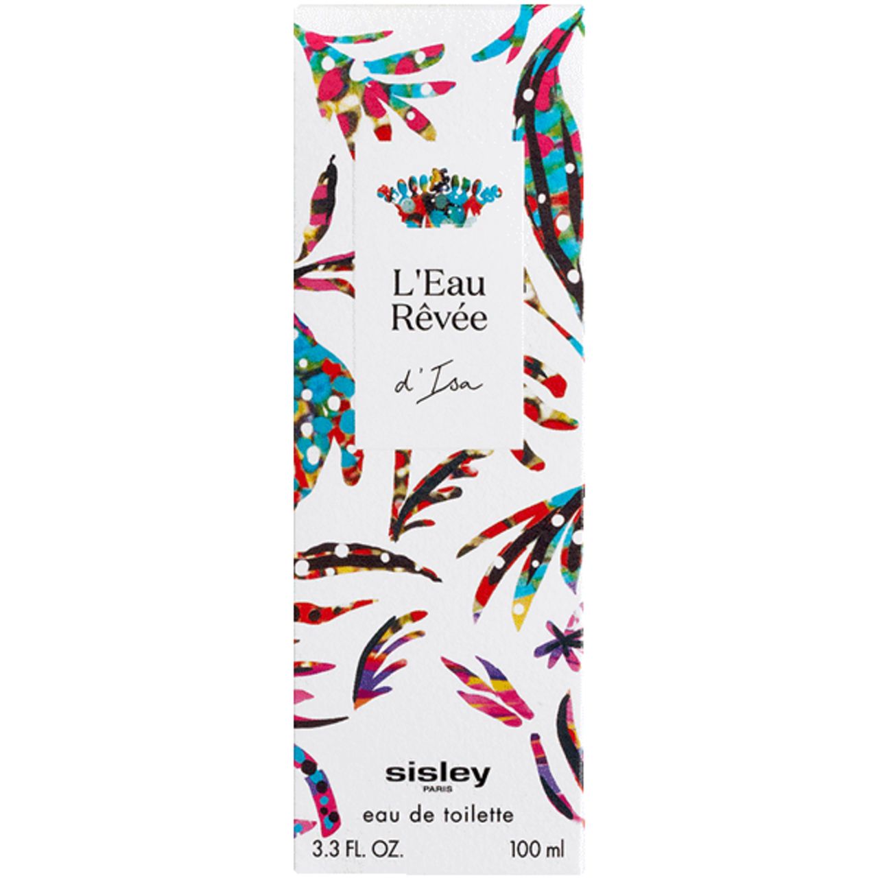 Sisley L'Eau Rêvée d'Isa Eau de Toilette verpakking met kleurrijk bloemenpatroon.