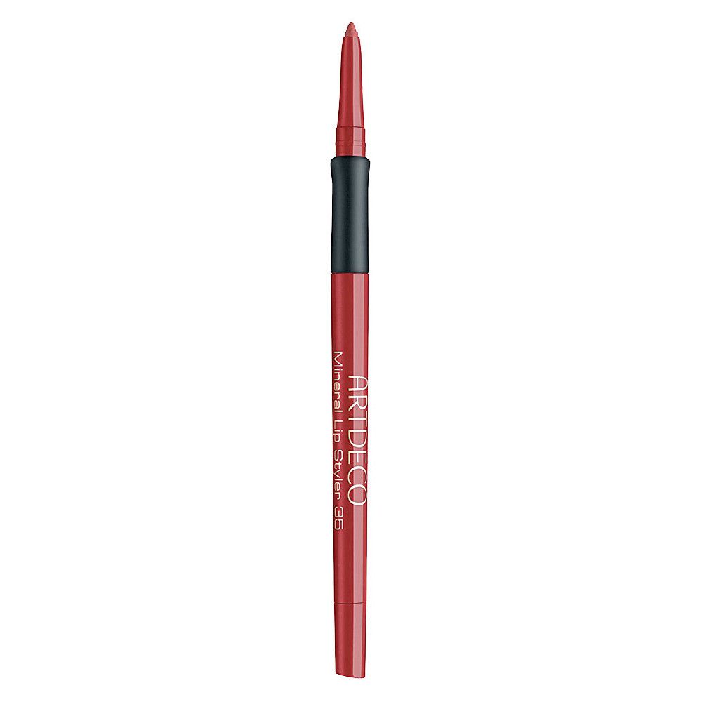 Rode lipliner met zwarte handgreep. Opschrift: Artdeco Mineral Lip Styler 38.