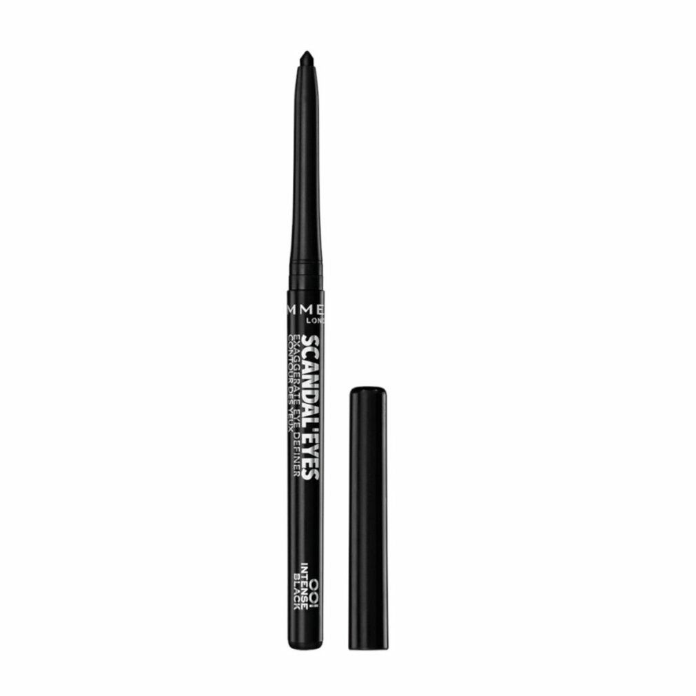 Zwarte eyeliner-stift met open dop. Opschrift: Scandal'eyes, 001 Intens zwart.