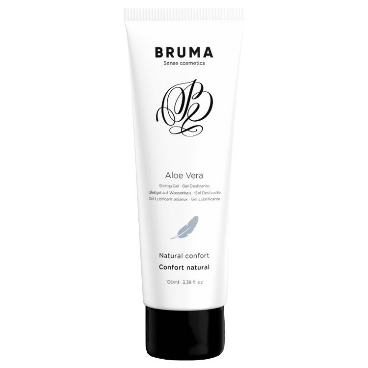 Tube de gel lubrifiant Bruma avec inscription Aloe Vera. Confort naturel.