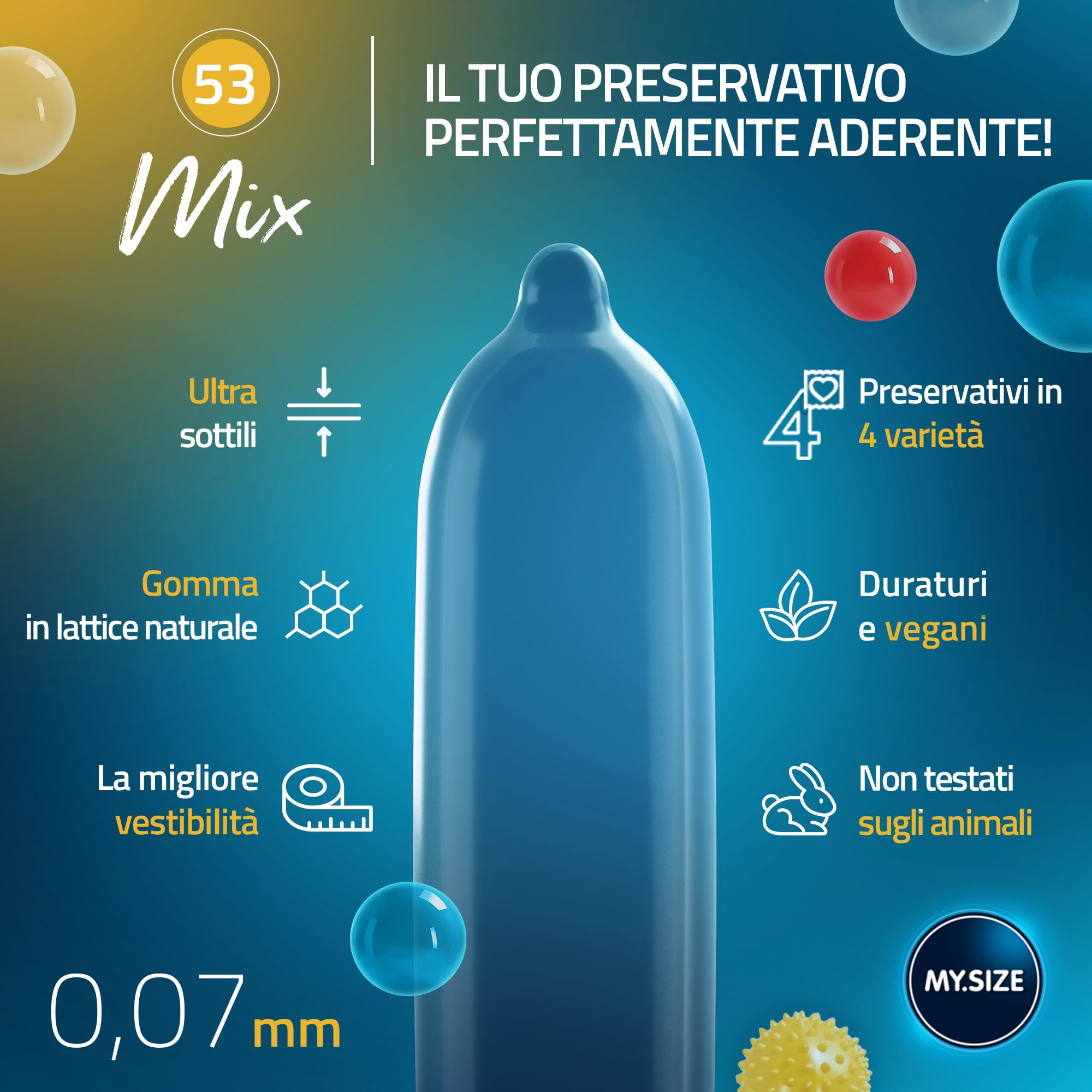 Préservatif MY.SIZE, taille 53mm, bleu, en latex naturel, 0,07mm d'épaisseur.