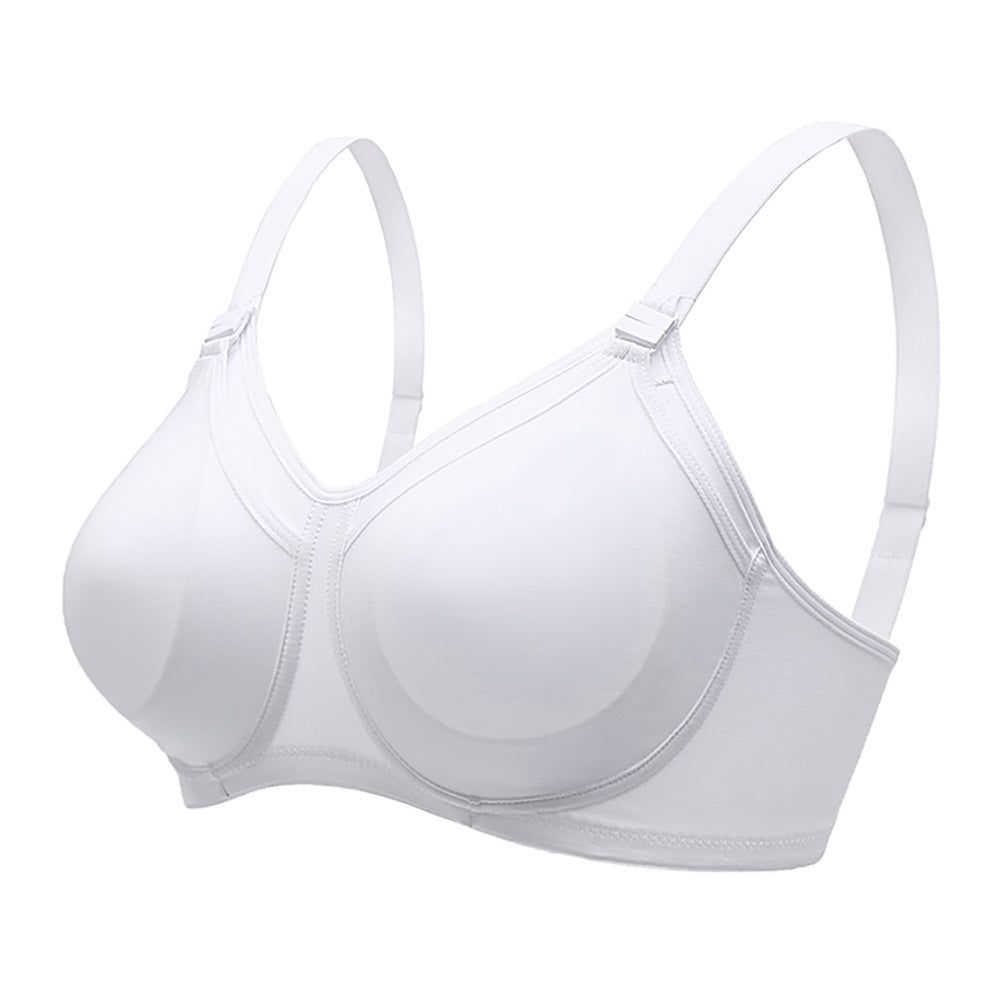 Soutien-gorge d'allaitement blanc en coton, bonnets D préformés. Vue de côté.