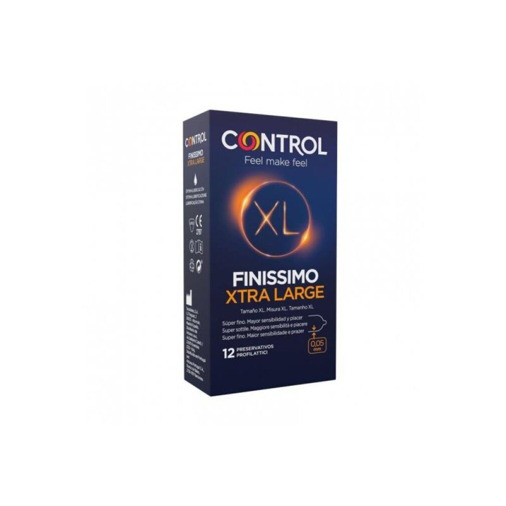 Boîte de préservatifs Control Finissimo Xtra Large, 12 unités, taille XL, épaisseur 0,05 mm.