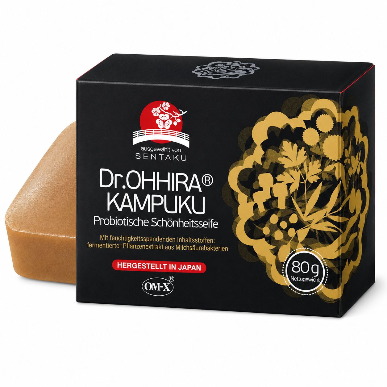 Emballage et pain de savon Dr. OHHIRA KAMPUKU Savon Beauté Probiotique, 80g.