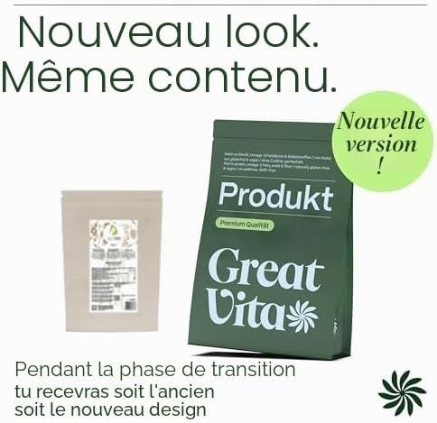 Deux paquets de graines de chia GreatVita, un nouveau et un ancien emballage.