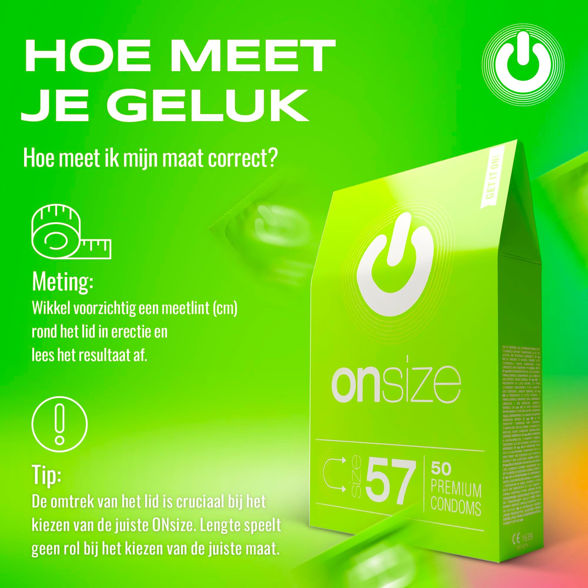 Gids voor condoommaatmeting met ONsize verpakking.