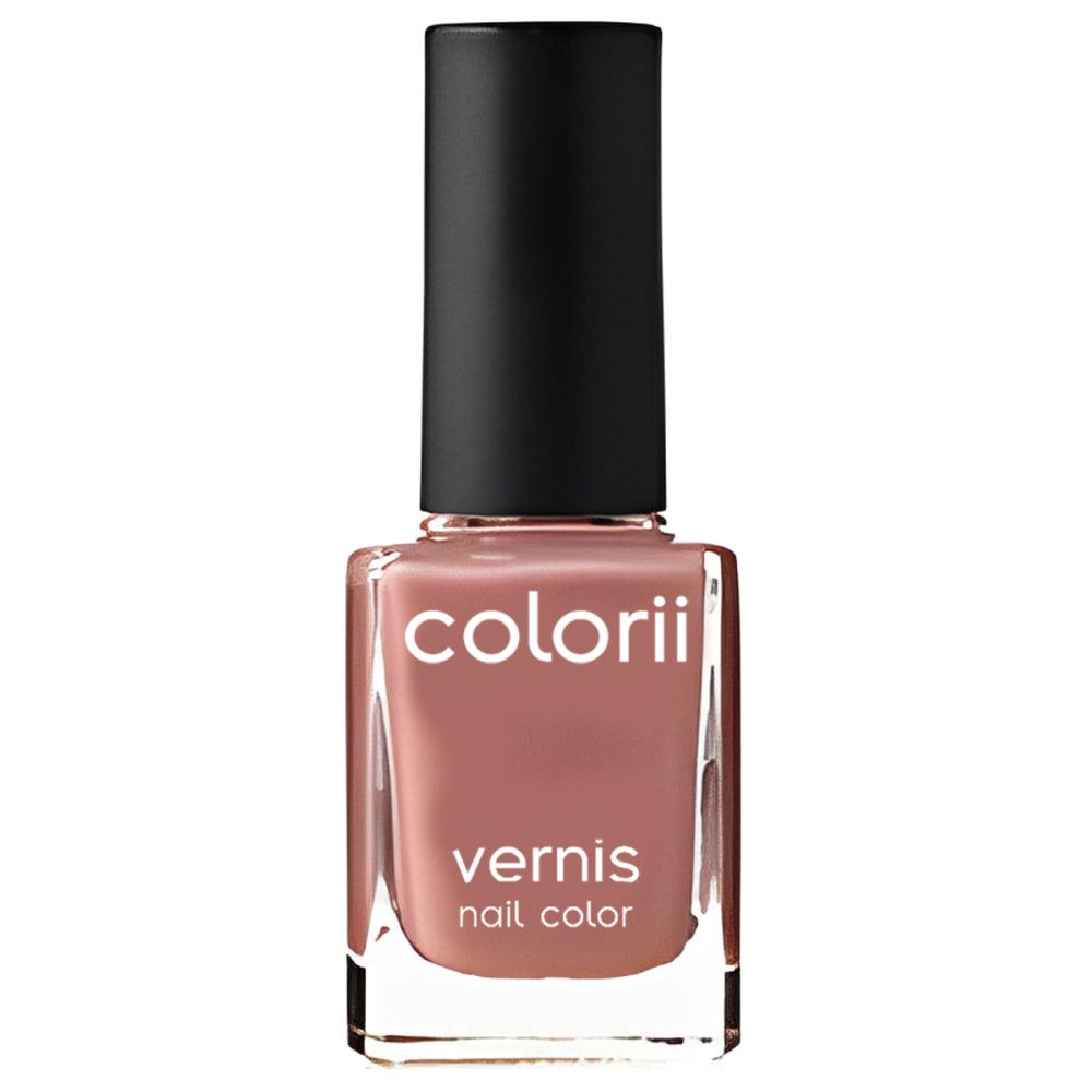 Flacon de vernis à ongles avec bouchon noir. Inscription "colorii", en dessous "vernis nail color". Teinte rose.
