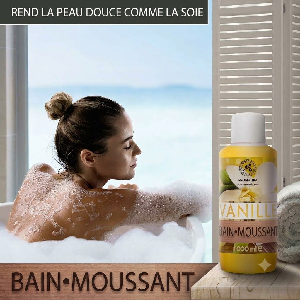 Bouteille jaune de bain moussant Vanille, 1000 ml.