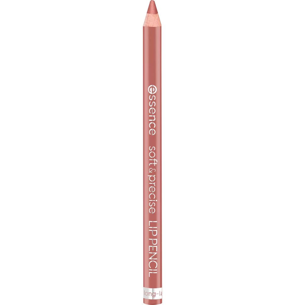 Roze lippotlood met punt. Opschrift: Essence, Soft & Precise, LIP PENCIL.