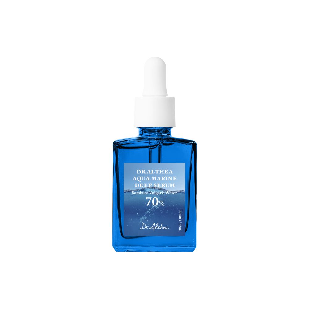 Flacon en verre bleu avec pipette, Dr. Althea Aqua Marine Deep Serum.