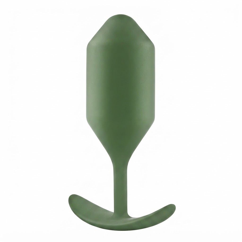Groene plug met conisch lichaam en platte, gebogen handgreep.