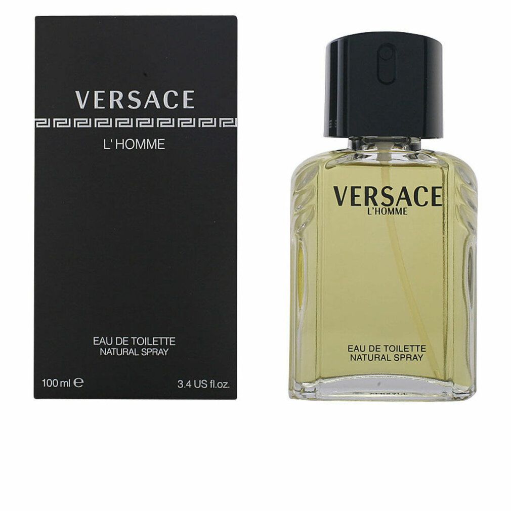 Flacon Versace L'Homme Eau de Toilette à côté de la boîte noire.