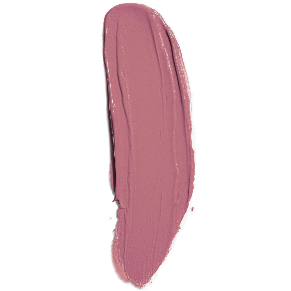 Un échantillon de gloss rose sur fond blanc.