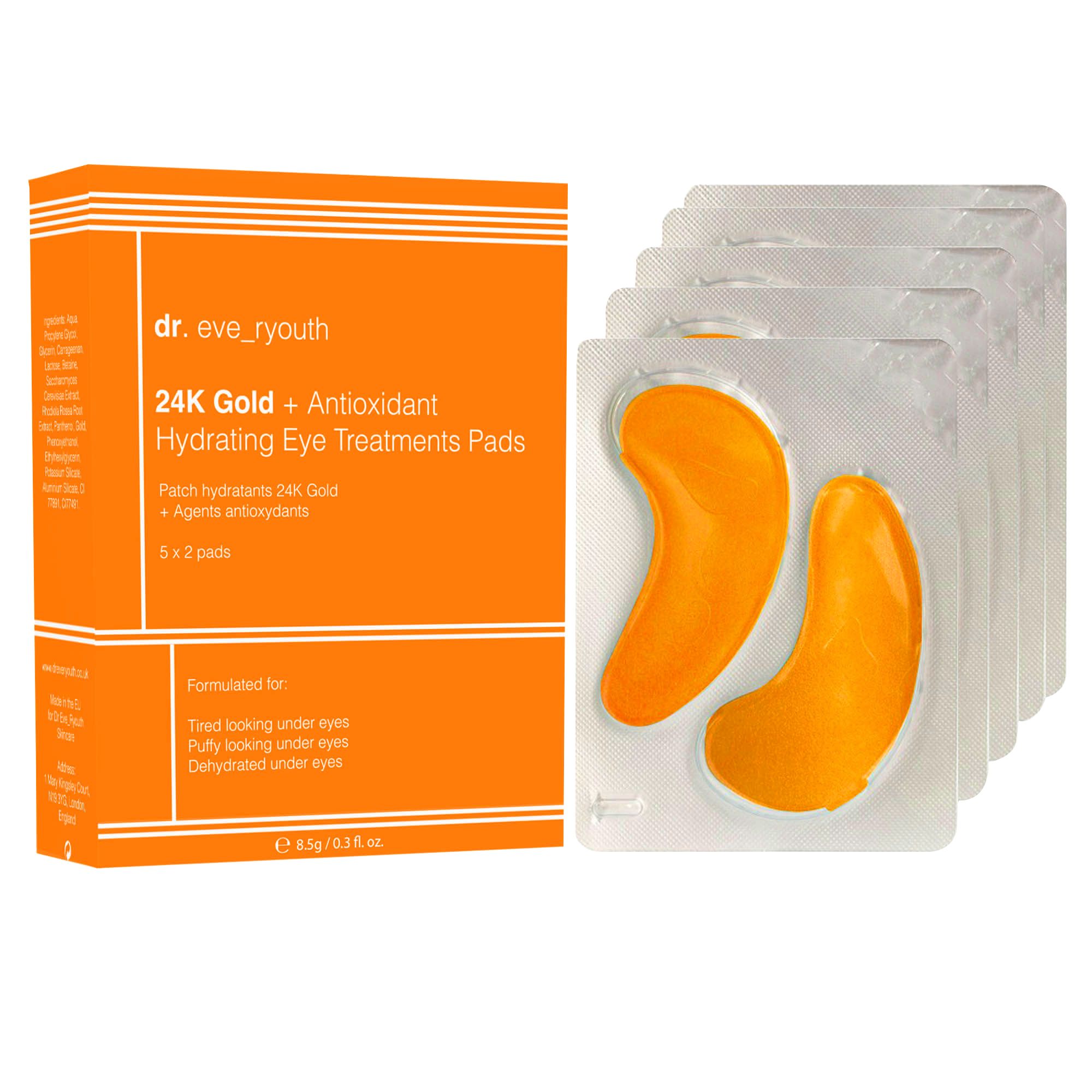 Dr. Eve_Ryouth 24K Goud + Antioxidant Hydraterende Oogpads, 5x2 pads, in doos en blisters.